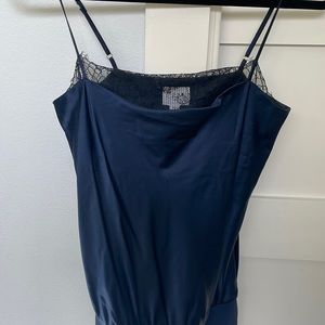 Cami NYC The Romy bodysuit in blue with black lace